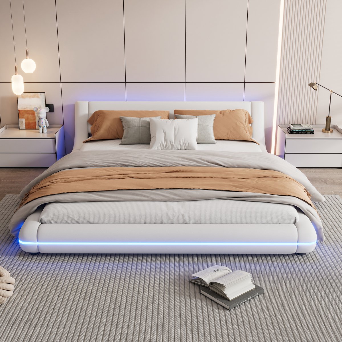 Merax Bed van 160 x 200 cm met vlakke vloer - LED-verlichting - afstandsbediening met 24 knoppen - wit - geen matras