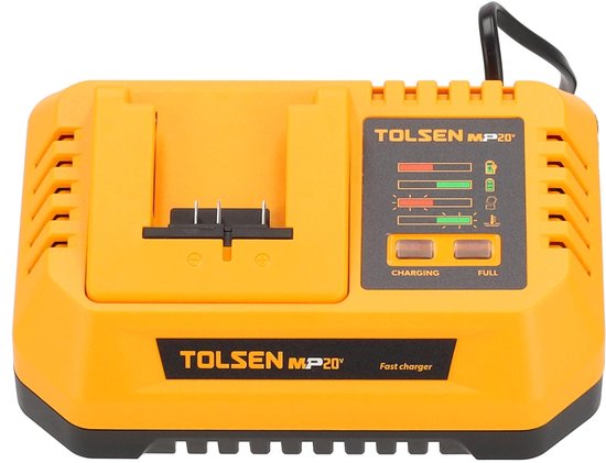 Tondeuse à gazon Tolsen sans balais - 20 V Li-ion - 700 W - Largeur de coupe : 370 mm - Surface de coupe : 350-400 m2 - 6 réglages de hauteur de coupe : 75 mm - Bac de ramassage : 40 litres - Avec 2 batteries de 4,0 Ah et 1 chargeur rapide