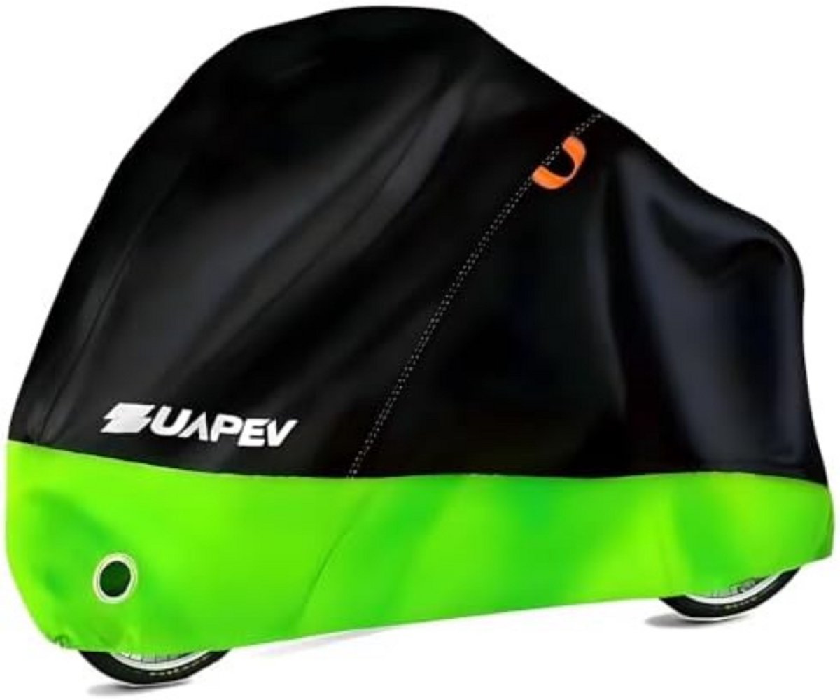 Fietshoes - Regenhoes Fiets - Fietsafdekhoes Waterdicht - 210D Polyester - UV-bestendig - Windvast - 195x70x110 cm - Zwart/Groen - Voor Racefiets - MTB - Elektrische Fiets - Vouwfiets - Scooter - Met Opbergtas - Reflectie & Slotopening - E-bike