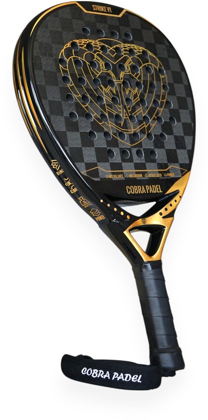 Cobra Padel Strike V1 - Padel Racket - Druppelvorm - 18K Carbon 365g - Inclusief Padeltas - Goud & Zwart Padelracket