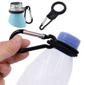 Flessenhouder I Waterfles Houder I Drinkfles Houder I Met Karabijnhaak I Siliconen Dop/Ring I Voor Kamperen, Wandelen, Festivals Etc. I Zwart