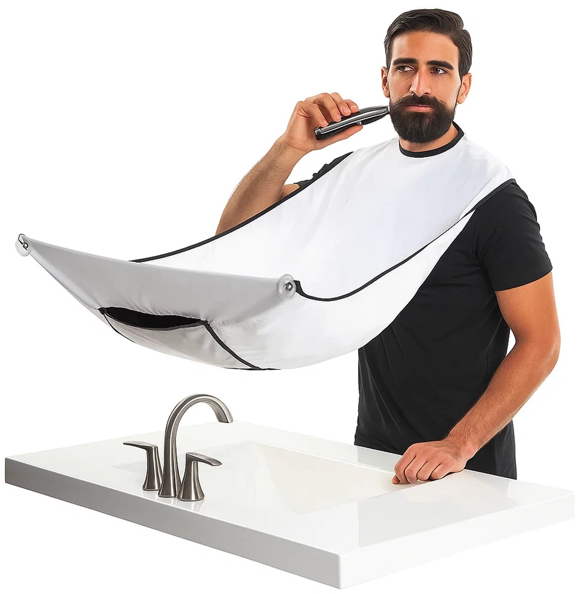 Goedkoopste Baardschort | Scheerschort | Baard Verzorging | Baard Accessoires | Beard Cape | Haar Opvangen Tijdens Scheren | Met Zuignappen | 75 x 110 CM I Wit