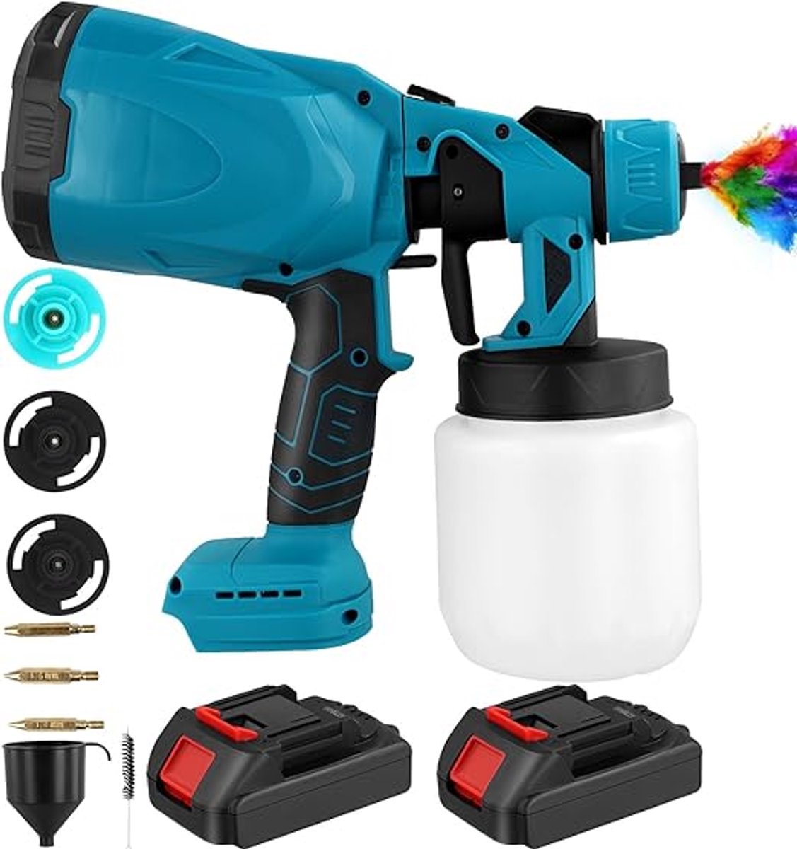 Elektrisch Spuitpistool - Verfspuit - Verfgun - 2 Accu's - 3000 rmp - Blauw - Accu oplader - Nauwkeurige spuit patroon - 3 spuitpatronen - Reservoir - Hitte regulerend - Snel verven - Nauwkeurig - Krachtig - Snel
