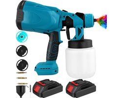 Elektrisch Spuitpistool - Verfspuit - Verfgun - 2 Accu's - 3000 rmp - Blauw - Accu oplader - Nauwkeurige spuit patroon - 3 spuitpatronen - Reservoir - Hitte regulerend - Snel verven - Nauwkeurig - Krachtig - Snel