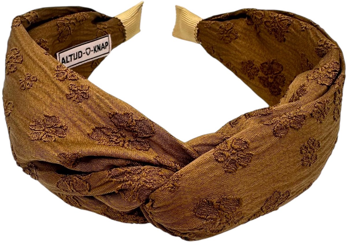 Altijd Knap - Haarband Luxurious Flowers Bruin - Brede bruine haarband met bloemen patroon