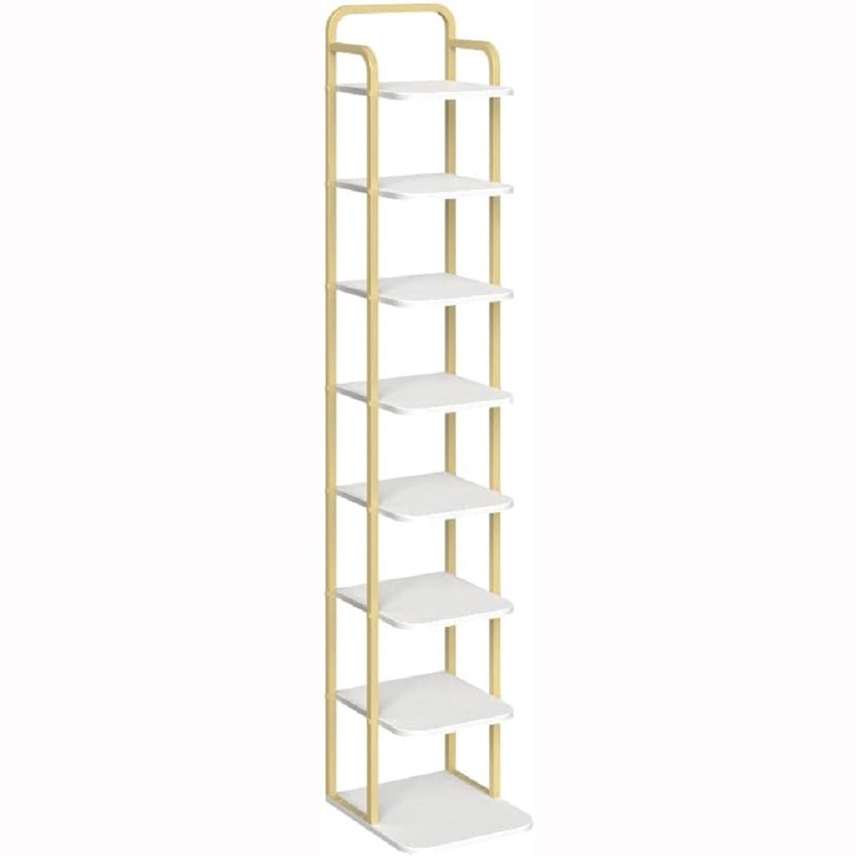 Hzuaneri Verticaal Schoenenrek, Schoenenrek, Schoentoren Voor Kleine Ruimtes, Vrijstaand, Verstelbaar, Ruimtebesparend, 8 Verdiepingen, Wit-Goud