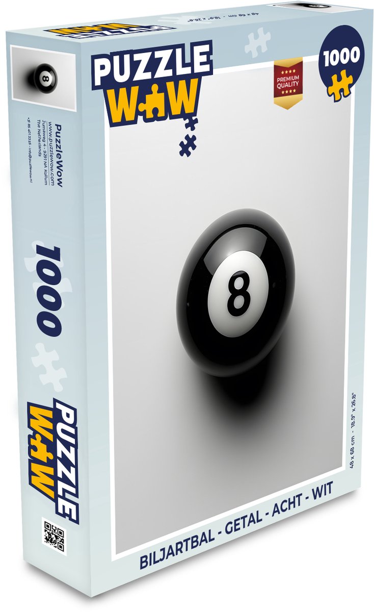 Puzzel Biljartbal - Getal - Acht - Wit - Legpuzzel - Puzzel 1000 stukjes volwassenen