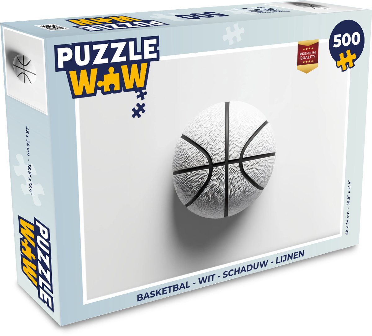 Puzzel Basketbal - Wit - Schaduw - Lijnen - Legpuzzel - Puzzel 500 stukjes