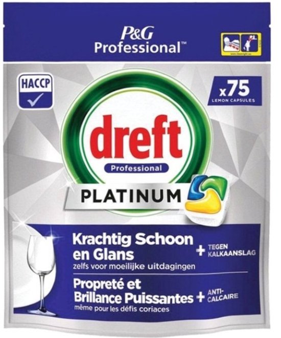 Dreft Professional - Platinum All In One - Vaatwascapsules - Citroen - Antikalkaanslag - 75 Capsules