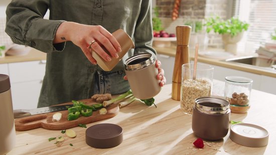 BergHOFF Home Nommie – Boîte à lunch Thermos 0 l – Boîte Thermos étanche – Garde au chaud ou au froid pendant 6 heures – Isolation double paroi – Récipient alimentaire étanche – Acier inoxydable – Lavable au lave-vaisselle – Beige