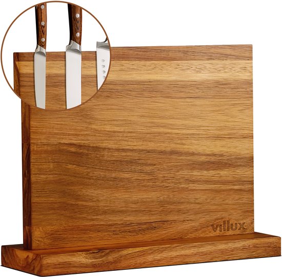 Villux Messenblok Zonder Messen - Messenmagneet - Messenhouder Magnetisch - Messenblok - Keukengerei Houder - Keuken Organizer - Acaciahout - 22cm x 30cm
