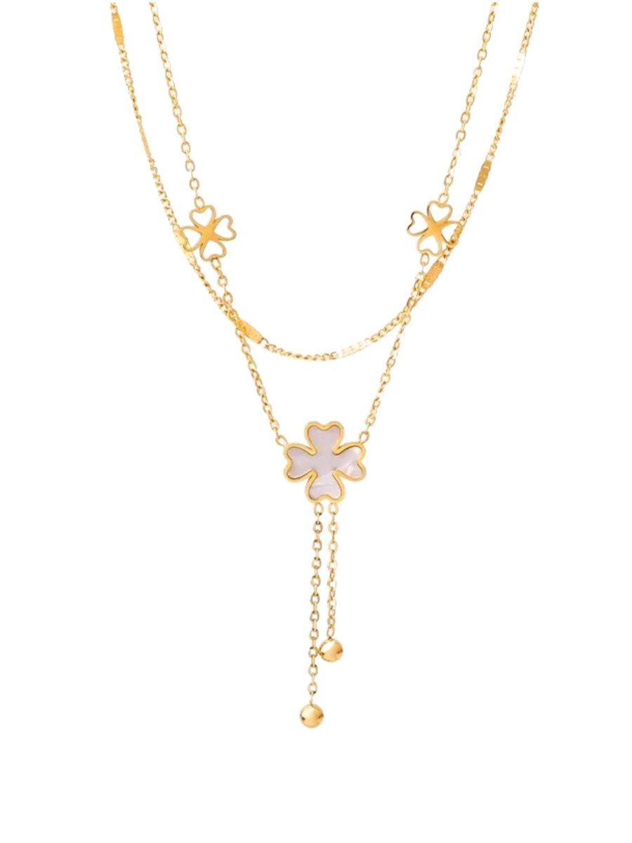 Cliste Couture - Noah Double Chain Ketting - Sieraden - Vrouwen Kettingen - Goudkleurig - Ketting Dames - Staal - cadeau voor vrouwen!