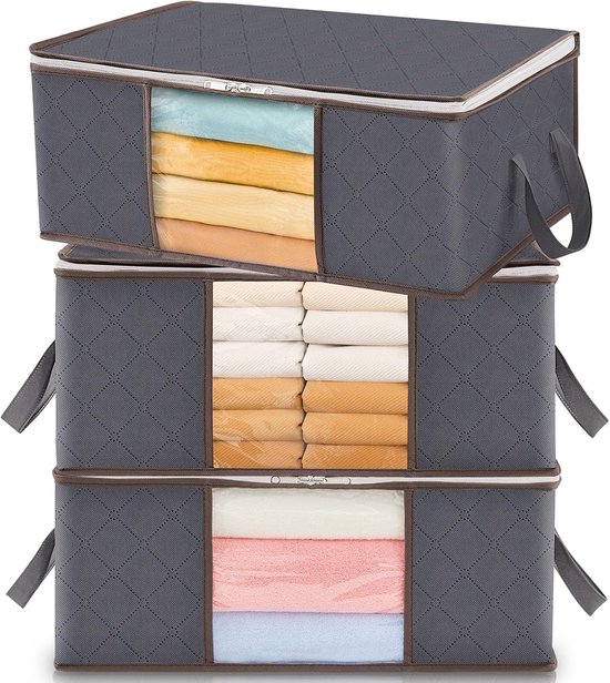 Set van 3 kledingopbergzakken van 35 liter, opvouwbare opbergdoos onder het bed