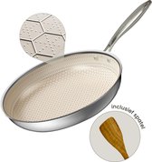 Morelia® Koekenpan Ø 28 cm Beige - RVS Honingraat Anti-Aanbakpan - PFAS & PTFE vrij - Inductie, Elektrisch, Keramisch & Gas