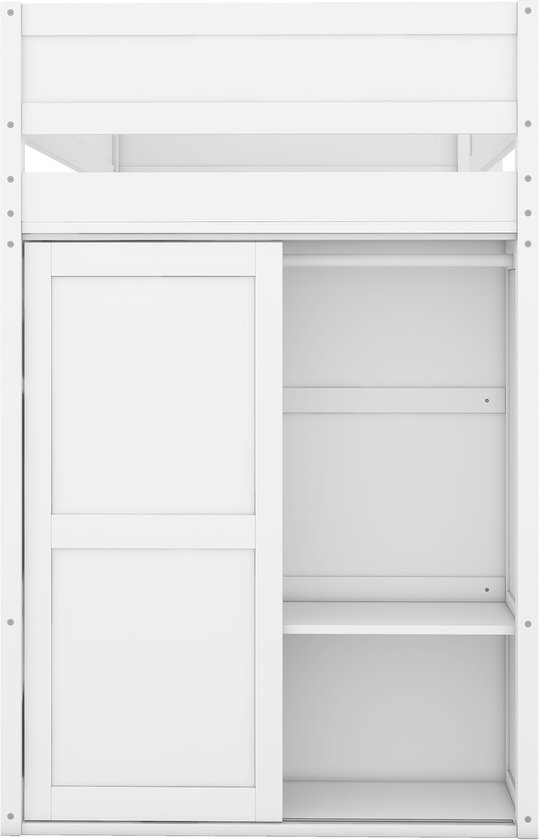 Lit mezzanine 90x200 cm - lit enfant multifonctionnel avec armoire, bureau et tiroirs - blanc