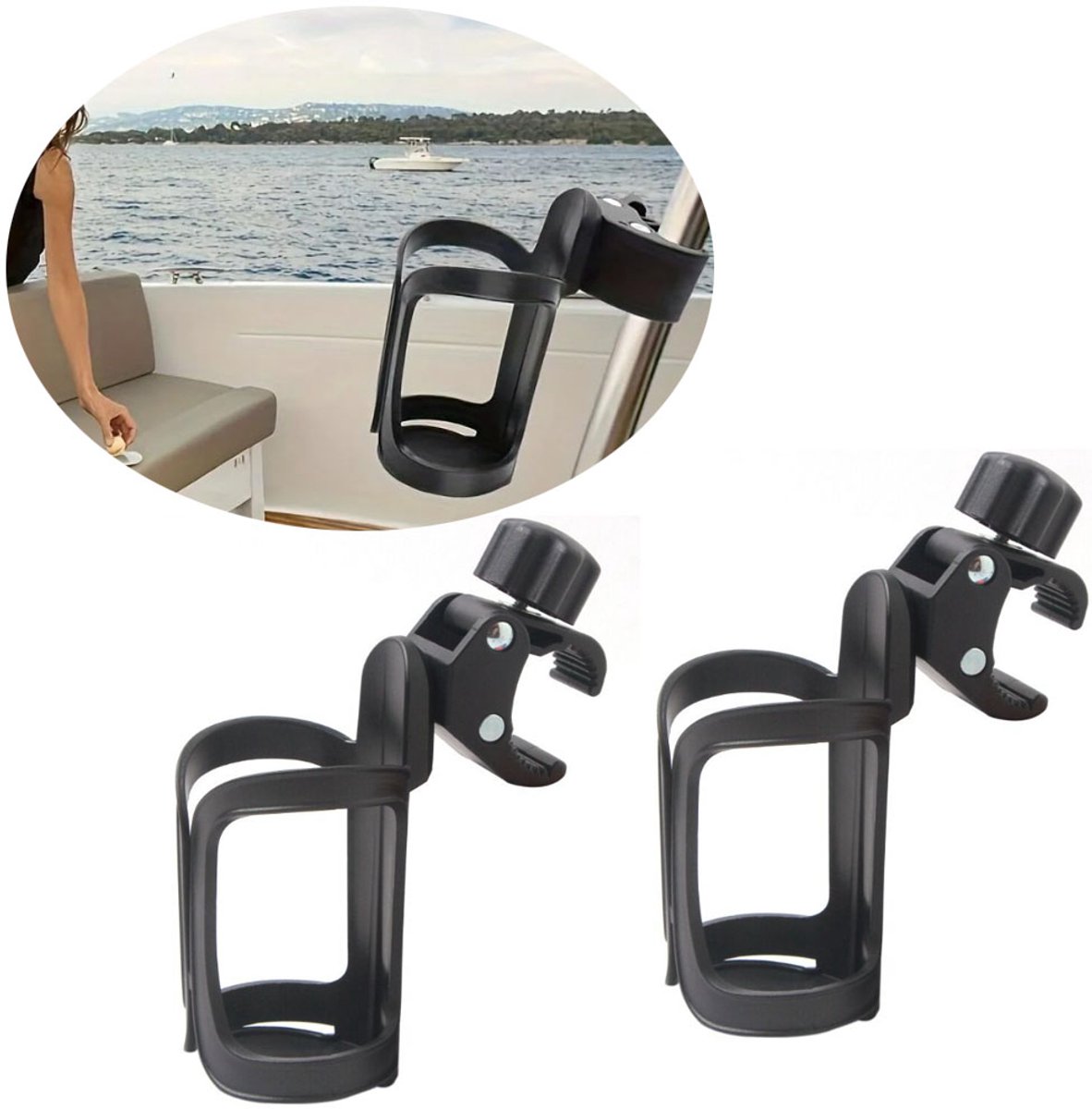 Bekerhouder voor kinderwagen - Bidonhouder Fiets - bidonhouder voor fietsen - Bidonhouder voor fietsen - Bidonhouder met Klem - Bekerhouder fiets - 2 stuks - Universele 360 ​​graden rotatiebekerhouder voor fiets