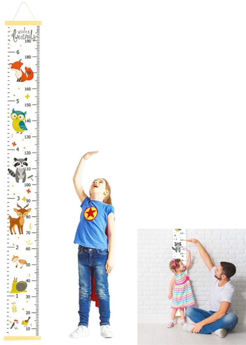 Image of 1 artikel - Groeimeter voor kinderen - Groeimeter voor kinderen - Meetmeter voor kinderen - Ophangbaar - Verwijderbaar - Wit - 199 x 20 cm - Voor aan de muur, in de kinderkamer of als decoratie