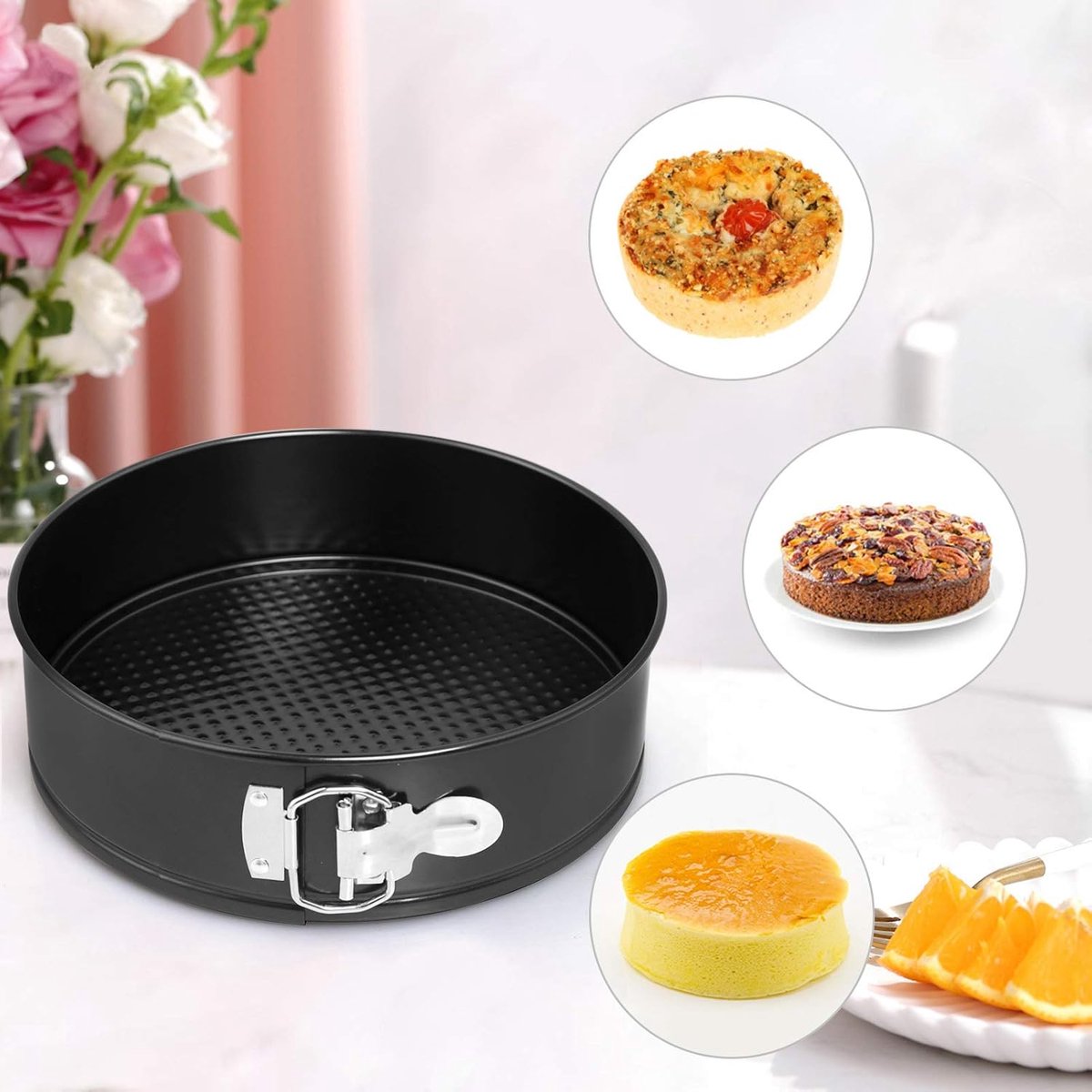 1 stuk - Ronde cakevorm met antiaanbaklaag - Zwart - Springvorm met sluitclip voor chiffon- en taartbereiding - Bakvorm voor oven - Ø 23 cm x 7 cm - Ideaal voor bakken zonder plakken – foto 3