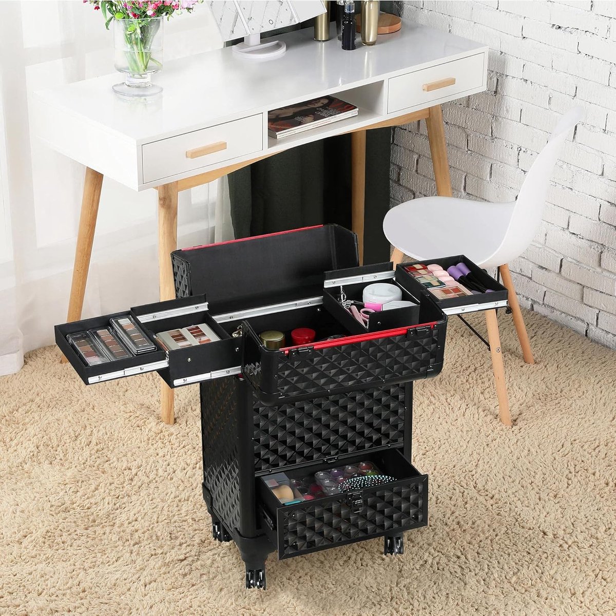 RFWR® Aluminium cosmetica koffer - zwart - 34 x 24 x 55 cm - make-up koffer