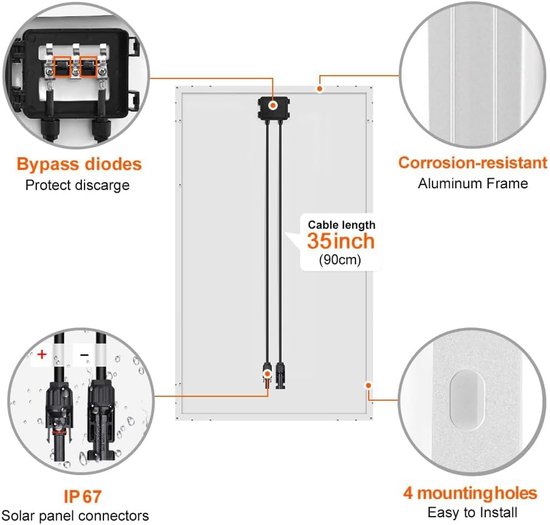 enjoy solar® 100W 36V Monocrystalline Solar Panel, Ideal for