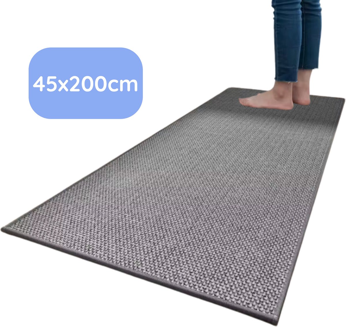 Hilvard Keukenloper - Tapijt - 45 x 200 cm - Grijs - Keukenmat - Anti Slip - Beschermend - Stevig - Wasbaar