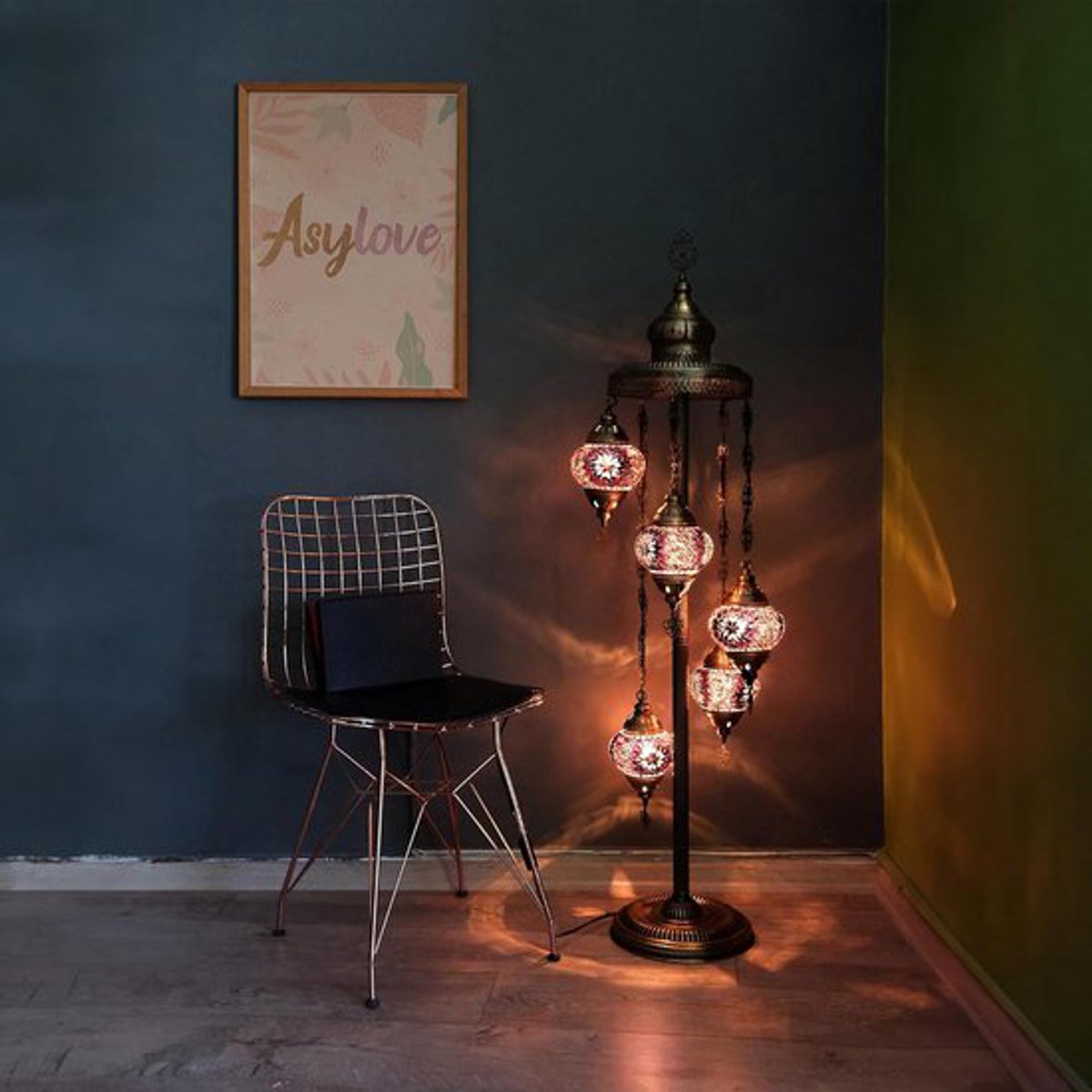 Turkse lamp - vloerlamp met 5 mozaïek glazen - handgemaakt - paars - sfeervolle verlichting