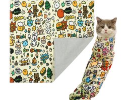 Kattenverzorgingsdoek - 55x55cm - Zelfklevende doek - Kattenfixatiedoek - Anti-ontsnapping - Zelfklevende anti-kras inbakerzak voor het knippen van nagels, medicatie en multifunctionele verzorging - Anti-ontsnapping, anti-kras, anti-bijt
