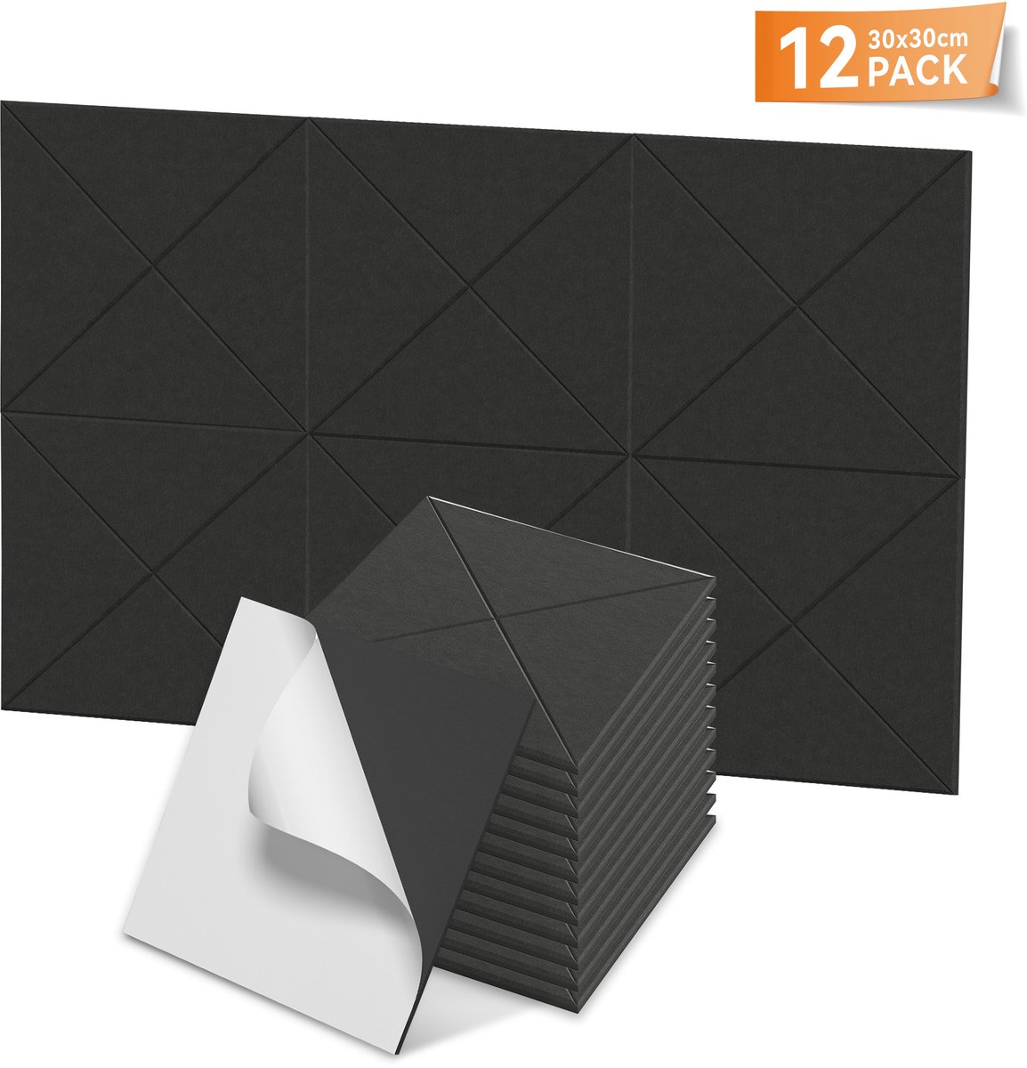 NAIZY 12x Akoestische Panelen Zelfklevend 30x30 cm Wandpanelen Geluidsisolatie Gemaakt van Polyester Geluidsisolerende Panelen Akoestische Panelen voor Akoestische Behandeling & Wanddecoratie, Type G Zwart