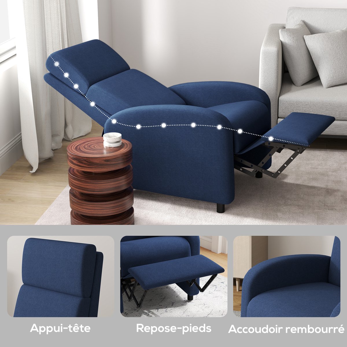 HOMCOM-Relaxfauteuil-Polyester-64x86x102cm-Blauw