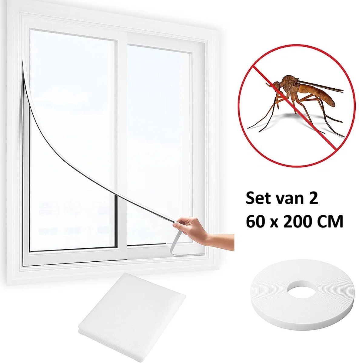 Set Van 2 Insecten Horren 60 x 200 CM I Raam Horren I Netten Tegen Insecten I Horrengaas I Vliegenhor I Met Klittenband Plakstrip I Wit