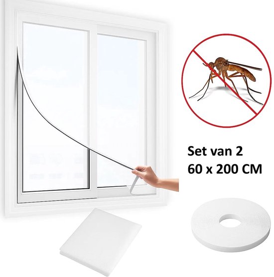 Horren Raam 150x200cm,Insectenwerend Net voor Ramen,Muggennet Met zelfklevende voor Ramen,Vliegenhor voor Ramen Met Magneet,Zonder het Boren Gemakkelijke Installatie,Grijs
