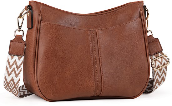 Sac bandoulière femme TAN.TOMI - Petit sac bandoulière en Cuir vegan - Large Riem réglable et poches pour cartes - Bandoulière amovible - Perfect pour les Voyages et le quotidien - Marron