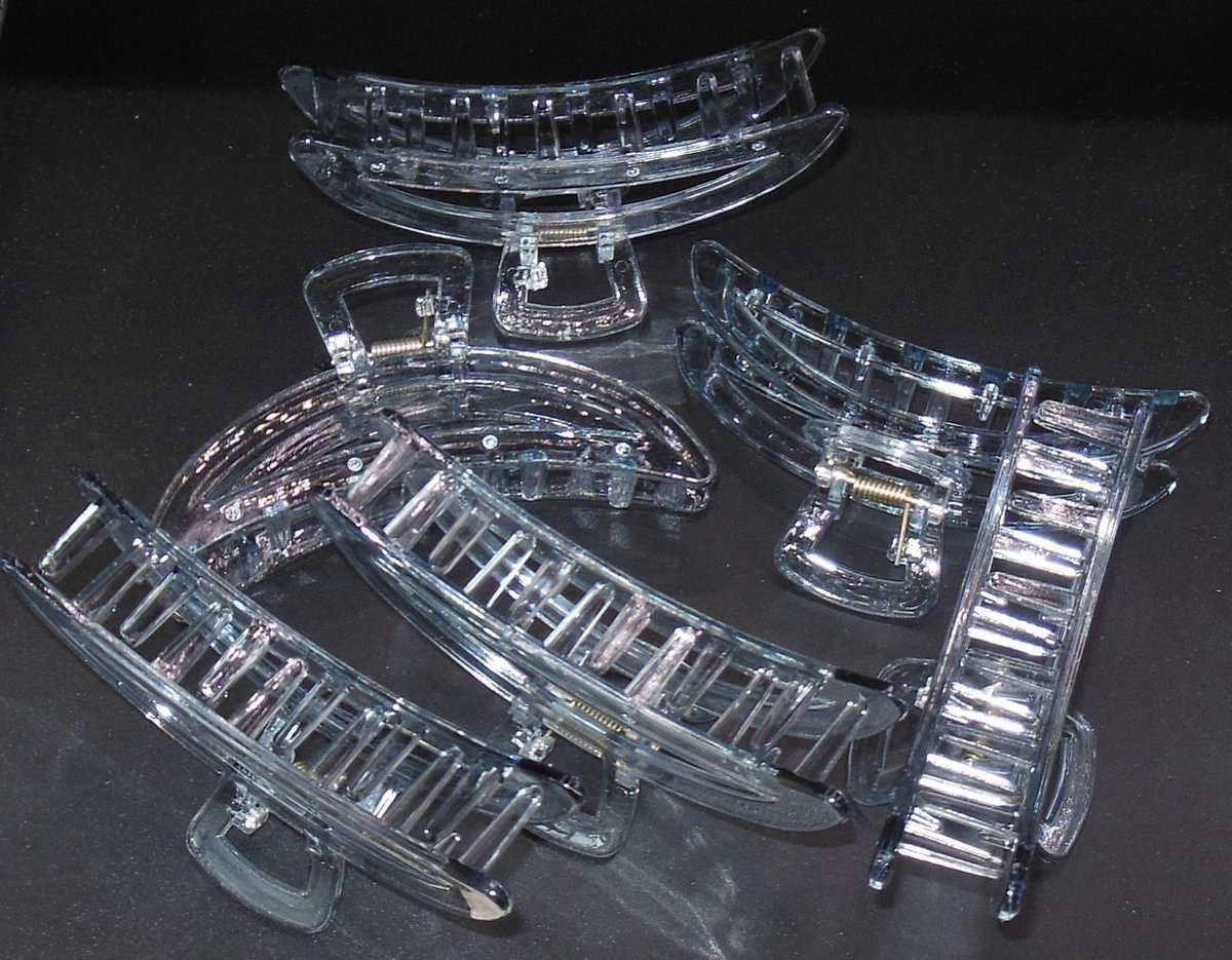 6 grote haarklemmen 11 cm transparant grijs