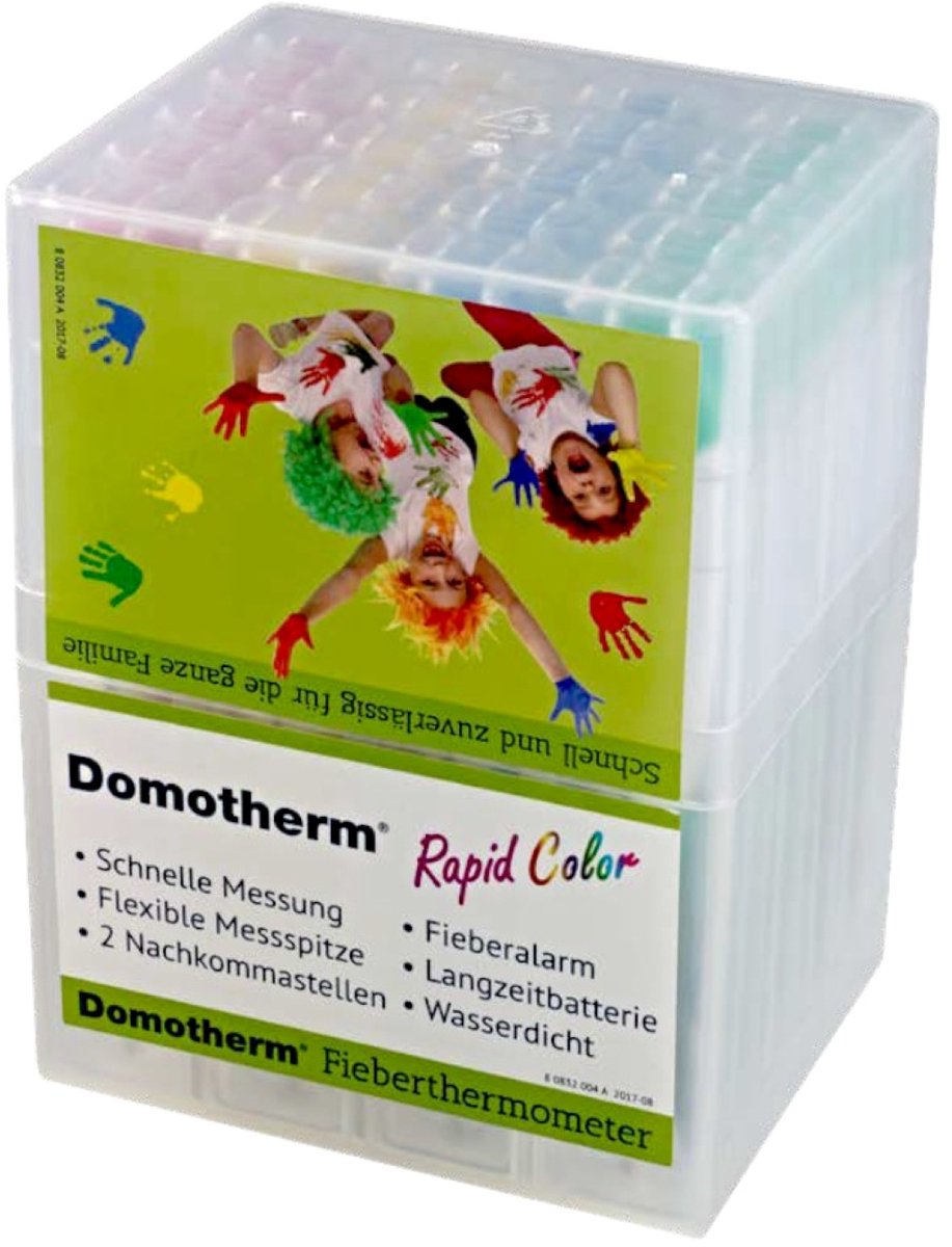 Domotherm - Rapid thermometer - Digitaal - Multi Color - Per doos van 20 - Accuraat - Incl. Hoesje - koorts alarm - kleuren: Roze, Groen, Geel en Blauw