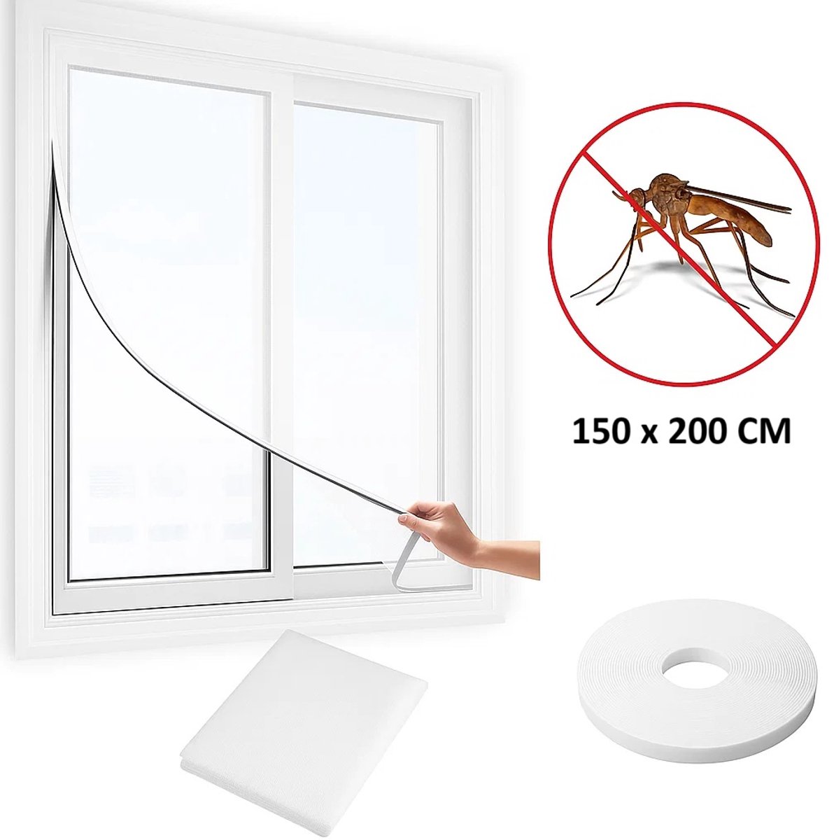 Insecten Hor I Raamhor I Raam Hor I Net tegen insecten I Horrengaas I Vliegenhor I Met Klittenband Plakstrip I 150 x 200 CM I Wit