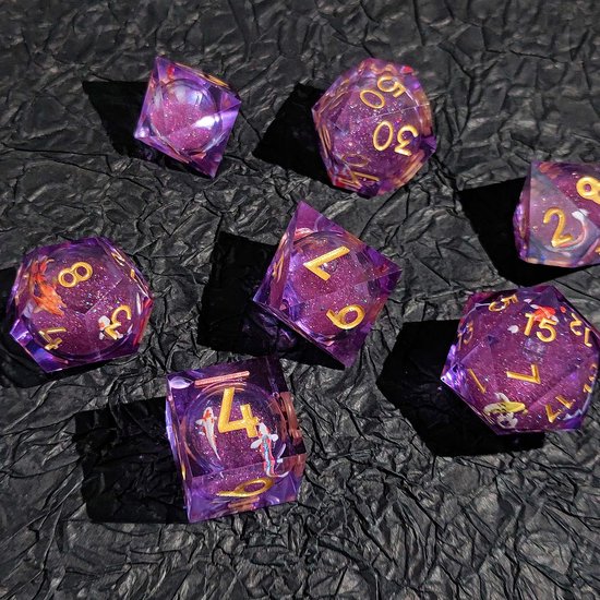 Ensemble de dés Joya Kids® Dungeons and Dragons | Set de Dés DnD Polydice avec Core liquide | Ensemble de dés D&D | Ensemble de 7 pièces en résine | Coffre de rangement de Luxe inclus | Liquid Core Pink avec carpe koï