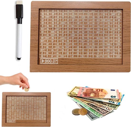 Yitical Houten spaarpot met transparant venster en spaarlens voor volwassenen en kinderen, modern, geen montage