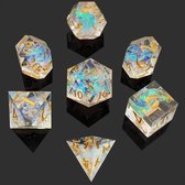 Joya Kids® Dungeons and Dragons Dobbelsteen set | Polydice DnD Dobbelstenen Set | D&D Dice set | Resin 7 stuks set | Incl Luxe Opbergdoos | Transparant | Crystal Prism Glow