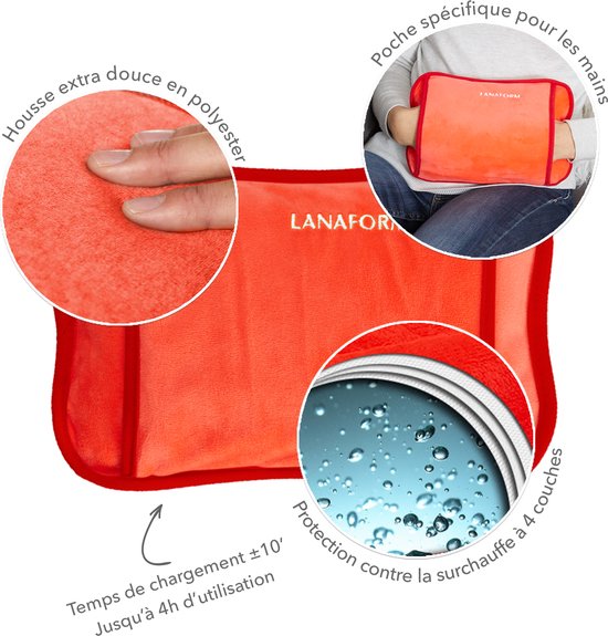 Lanaform - Elektrische Handwarmer / Elektrische Kruik - Extrazacht - Met Binnenzak - Oplaadbaar Tot 4 Uur Lang - Oranje