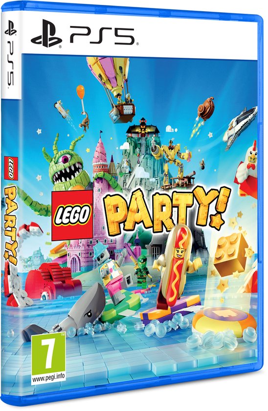 PS5 gamehoes met kleurrijke LEGO karakters en een hotdog.