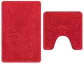 Badmatten set Rood | Bad en sokkelmat – Zachte stof – Antislip – Waterabsorberend | Badkamermat – Matten – Toilet