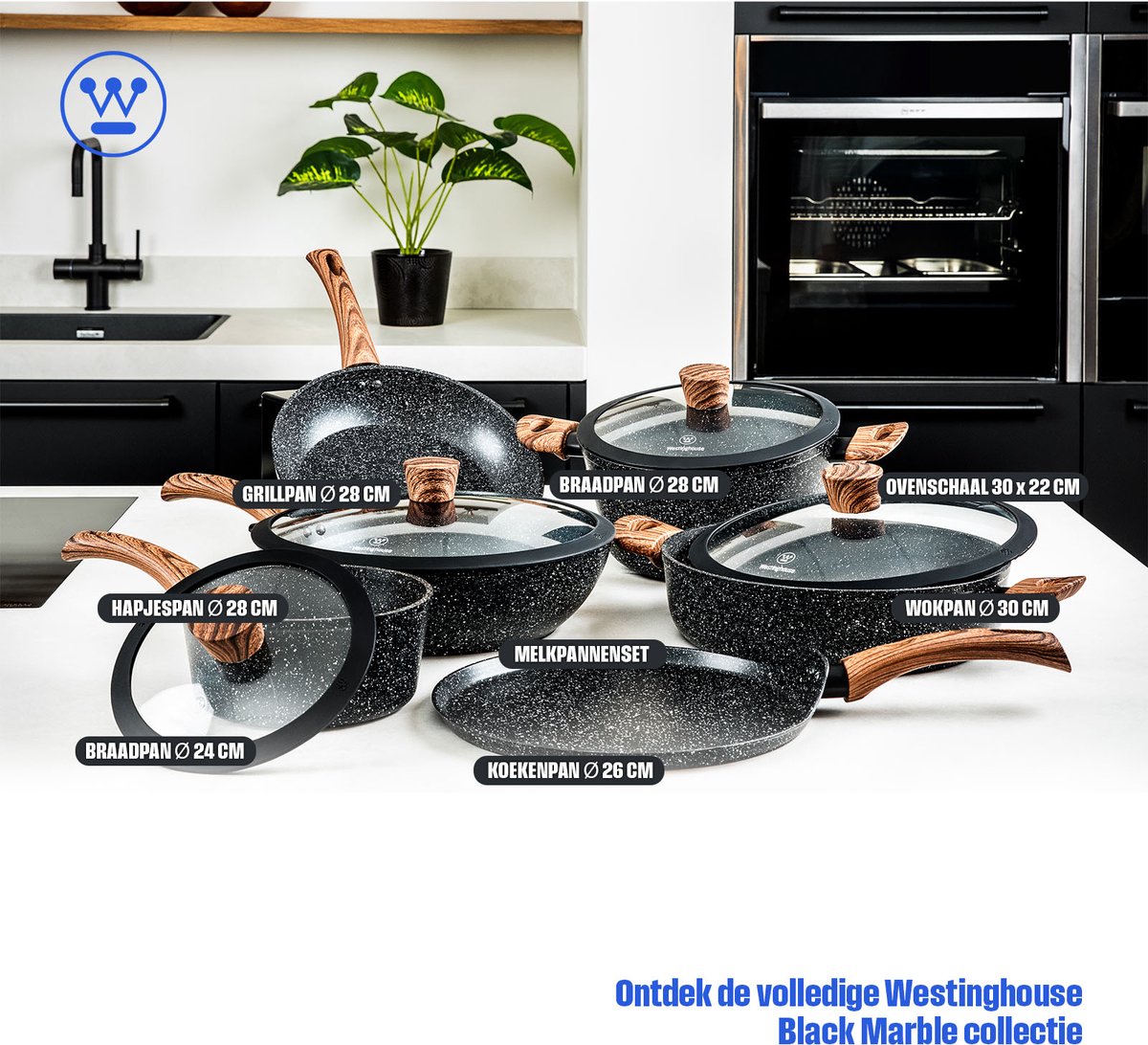 Westinghouse Westinghouse Black Marble Wood Wokpan - afbeelding 2