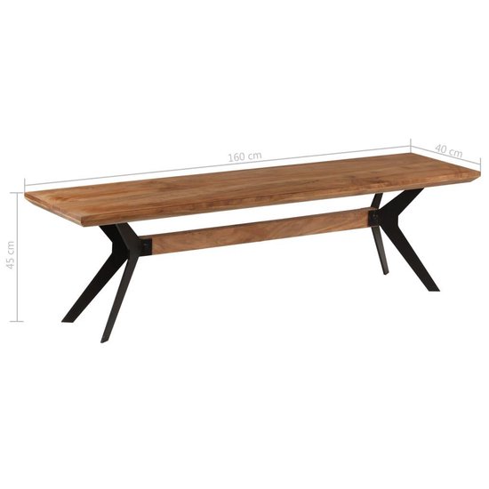 vidaXL Eetkamerbank 160x40x45 cm massief acaciahout en staal