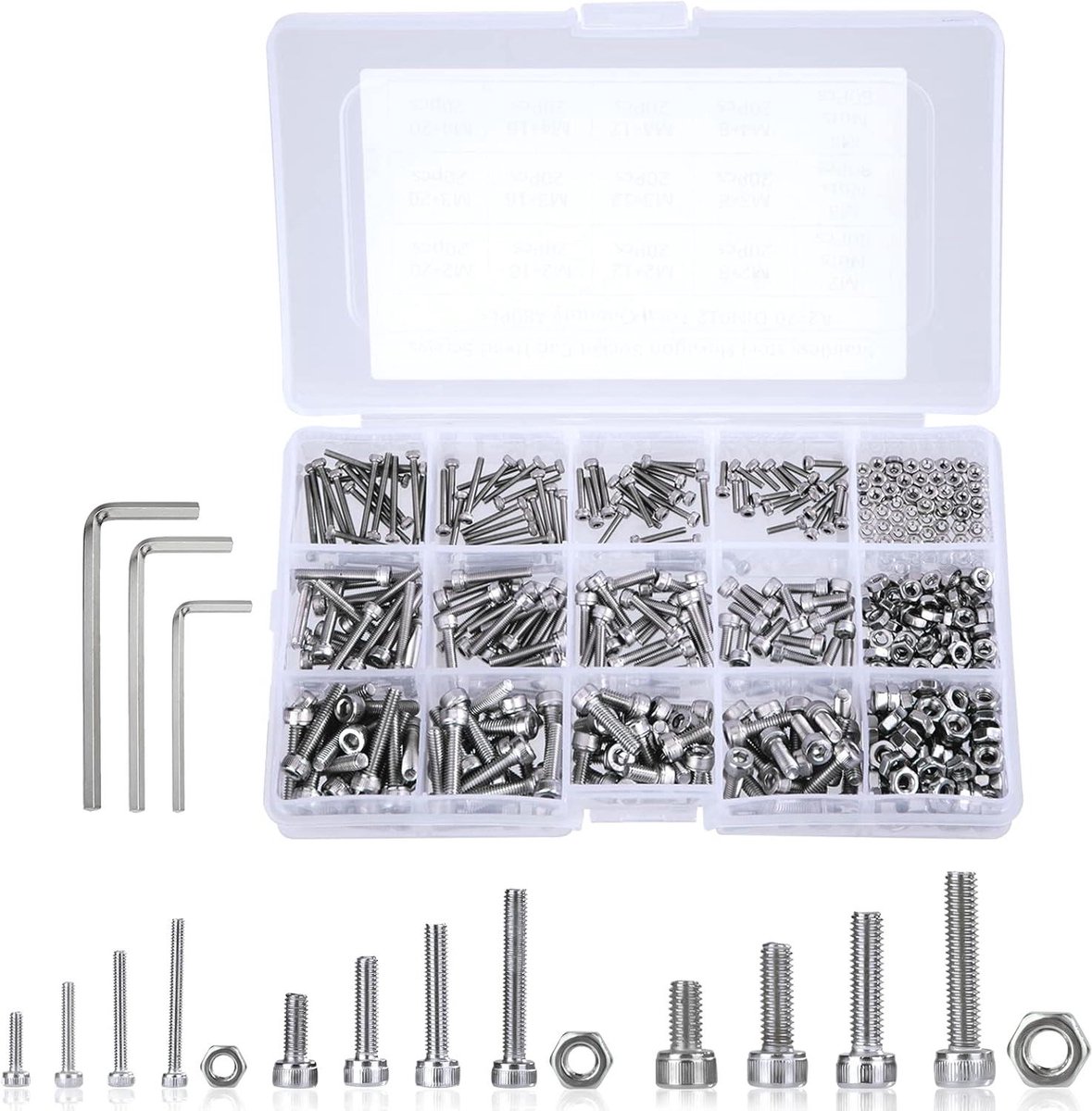 Allecto Plus - Assortiment set bouten en moeren van roestvrij staal met opbergdoos - 480 stuks