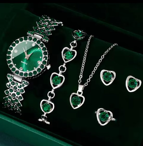 Horlogebox voor dames - geschenkdoos - cadeau set met horloge - oorbellen - ketting - armband - valentijn cadeautje voor haar - goud - silver