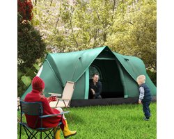 Kampeertent voor 5-6 personen, tunneltent met haringen, koepeltent, polyester, legergroen + zwart 4,55x2,3x1,8m