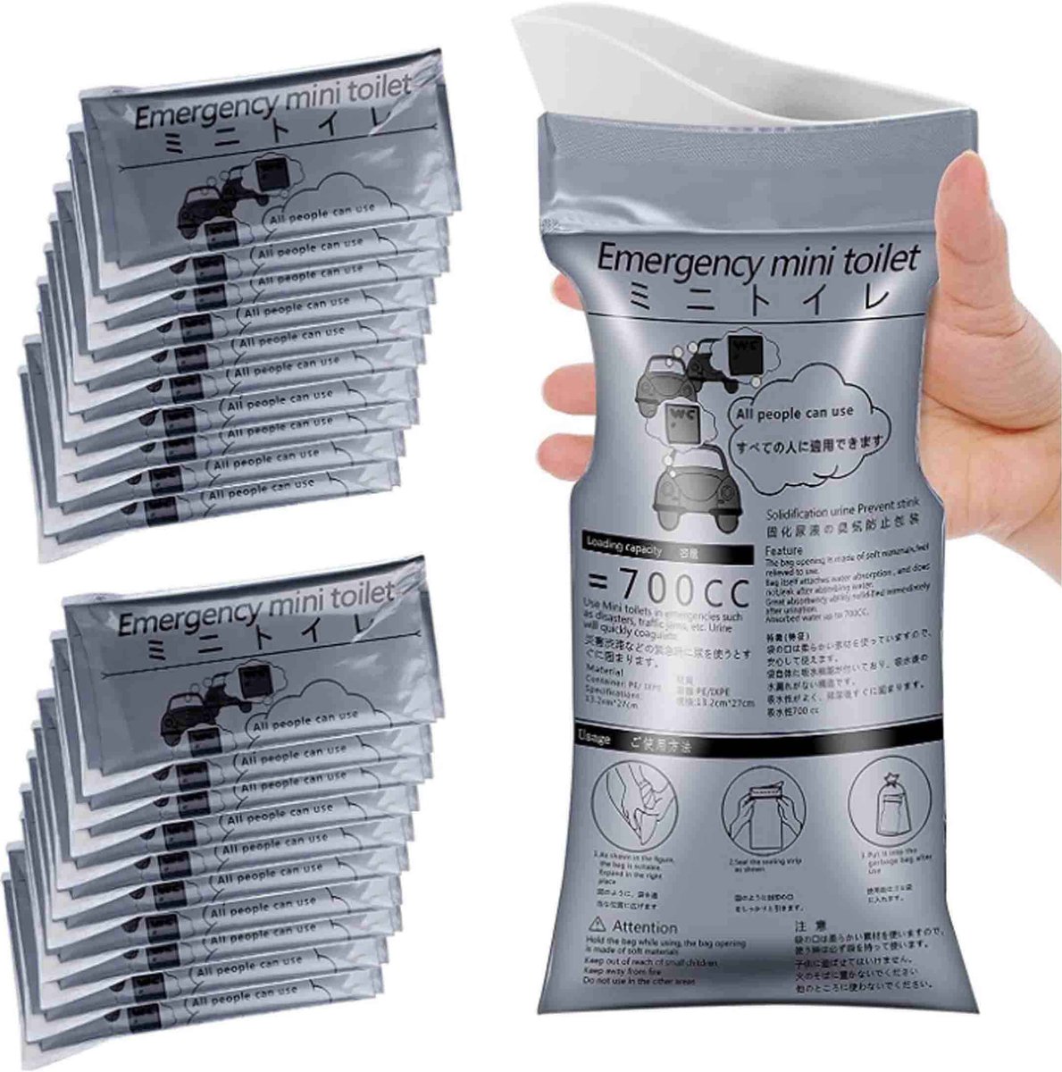 Urinezakken - Hermetisch Afdichtbare Noodurinezak (10 Stuks)-700ml-Cotonachtig Absorberend Materiaal voor Langere Reizen, Camping & Overnachtingen