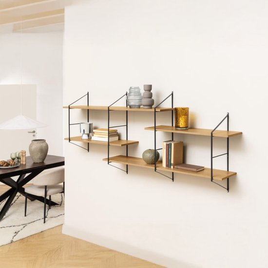 Etagère murale Newton avec 4 tablettes - chêne/noir - Actona - Tablettes murales - Brun - Mélamine|Panneaux de particules - Tablettes murales