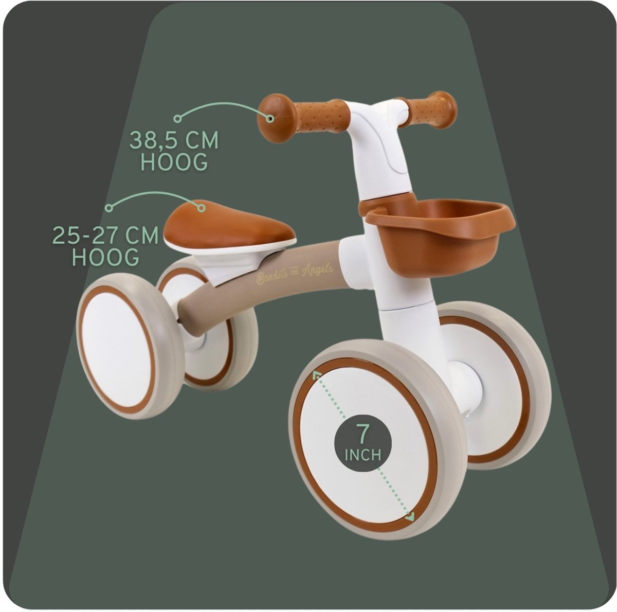 Bandits & Angels Loopfiets First Rider Sand vanaf 1 Jaar voor Jongens en Meisjes - Metaal - Beige Loop Fiets - Compact en Veilig voor Binnen en Buiten — afbeelding 7