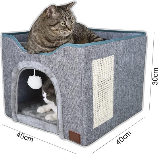 Opvouwbare Kattenmand, Groot Kattenhuis, Hol Voor Huiskatten Met Krabplank En Speelbal 42 X 42 X 355 Cm Grijs Opvouwbare Kattenmand, Groot Kattenhuis, Hol Voor Huiskatten Met Krabplank En Speelbal 42 X 42 X 355 Cm Grijs
